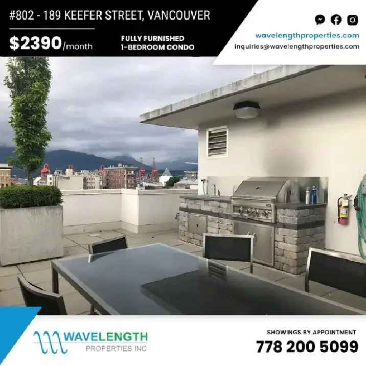 FULLY FURNISHED 1-BEDROOM CONDO FOR RENT IN DOWNTOWN VANCOUVER