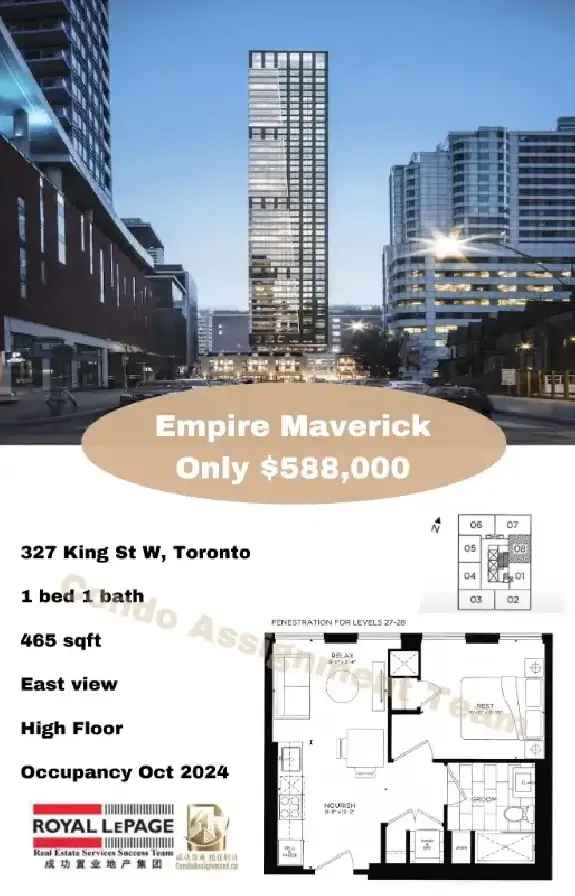 Toronto Downtown King St. W High-Floor 1 Bed 1 Bath Luxury Condo