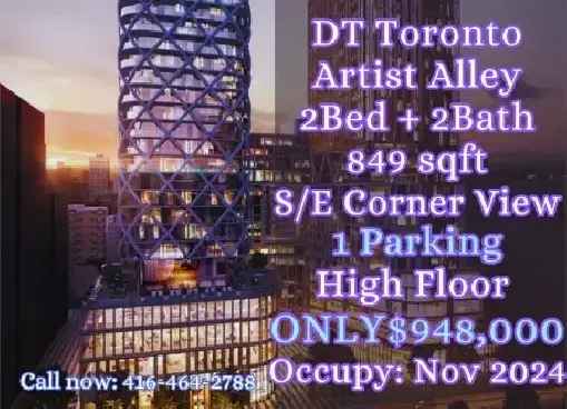 Artist Alley 2 bed condo with parking for Assignment sale