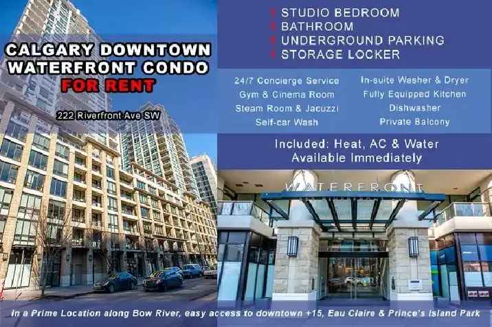 Downtown Calgary Riverfront Studio Condo For Rent