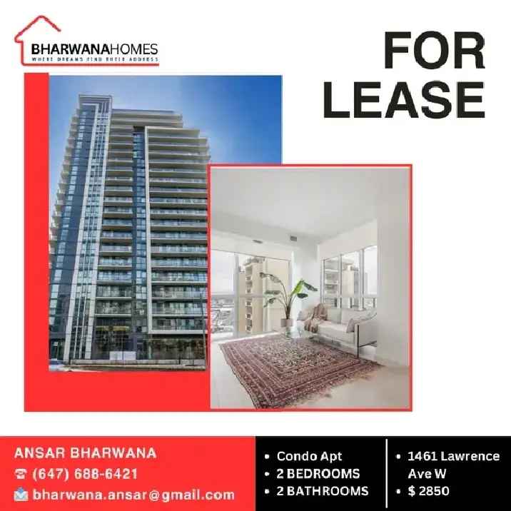 Luxury Lease 2 Bedrooms Condo Apartment in Toronto with Modern Amenities