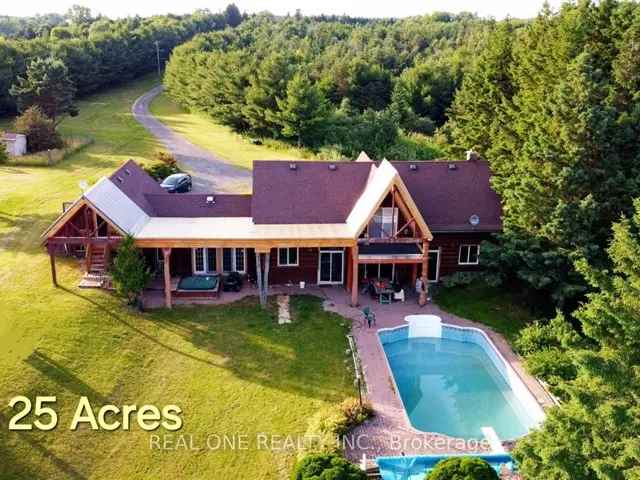 Log Home on 25 Acres with Pool and Guest House