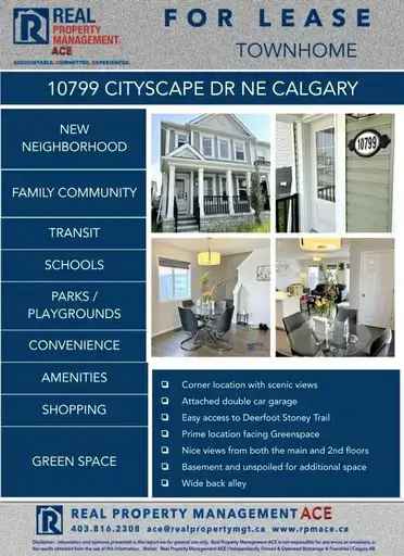 Rent 3 Bedroom Townhome in Calgary with Double Garage and Greenspace View