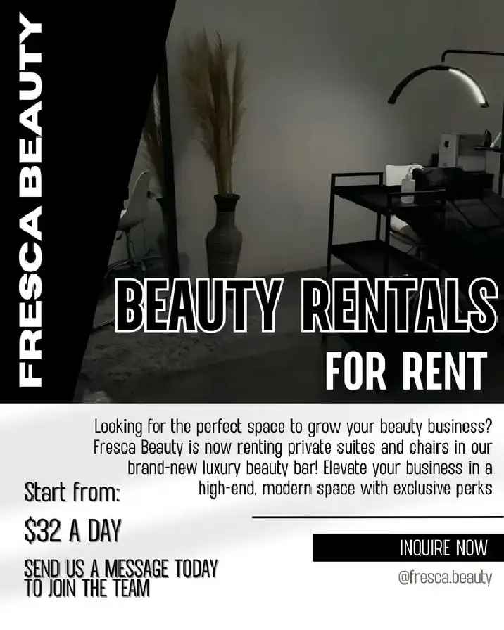 Rent Beauty Room at Fresca Beauty Bar in Prime Location