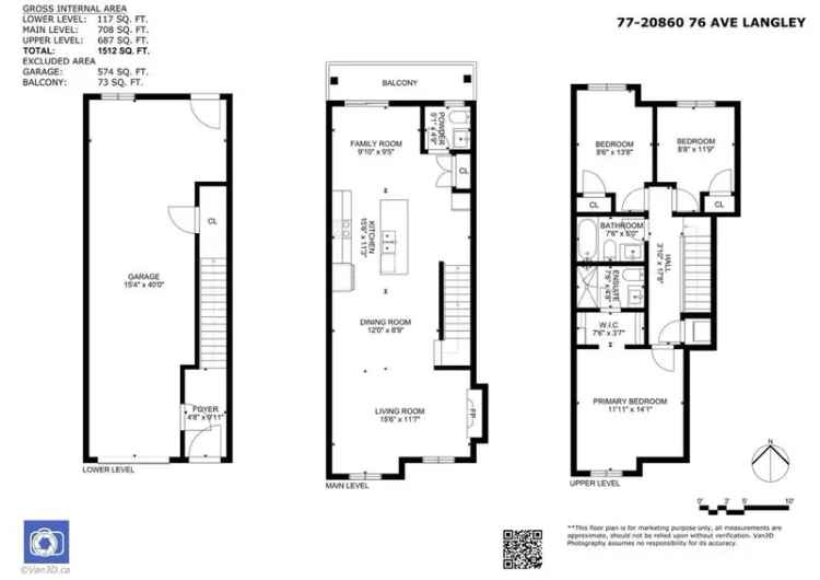 Willoughby Heights 3-Bed Townhome Low Strata Fees