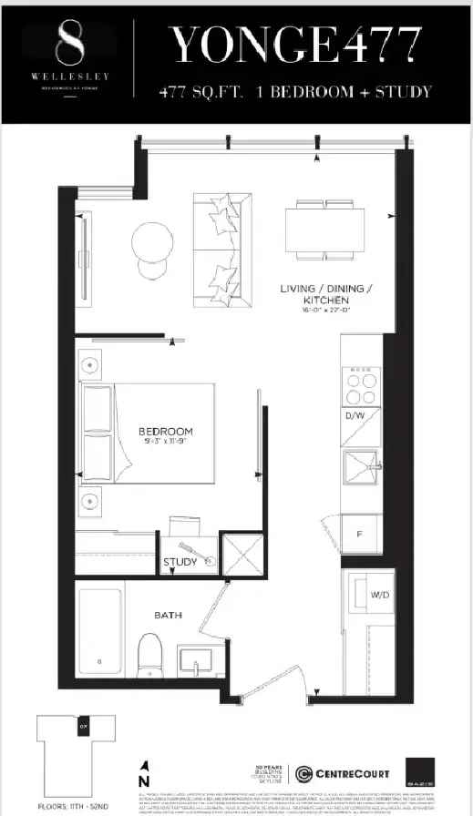 Condo Assignment Sale with 1 Bed Plus Study in 8 Wellesley West