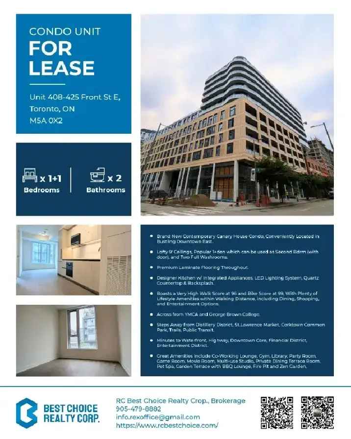 Contemporary 1 Den Condo for Lease in Downtown East ️